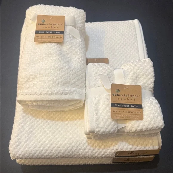 8pc Ecoexistence Bamboo Zero Twist Loops Bath Towel Set - White